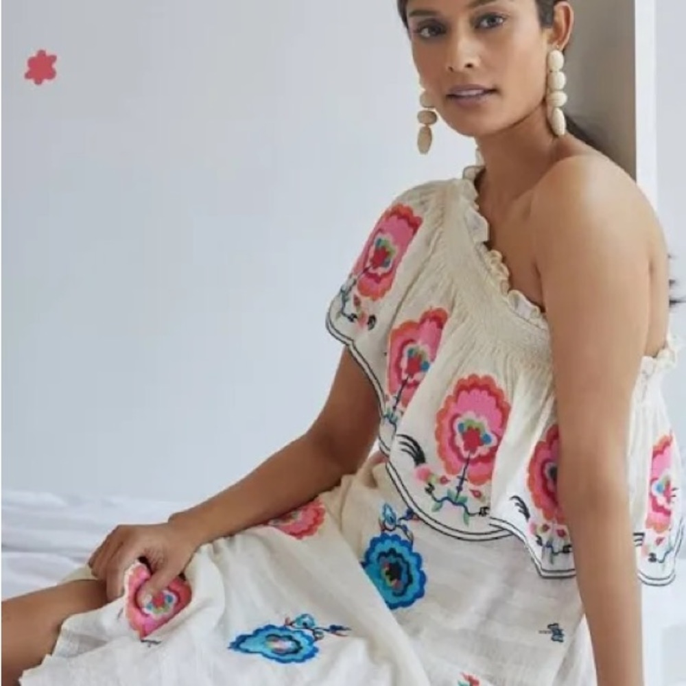 Anthropologie Plenty by Tracy Reese Off Shoulder Embroidered Midi Dress